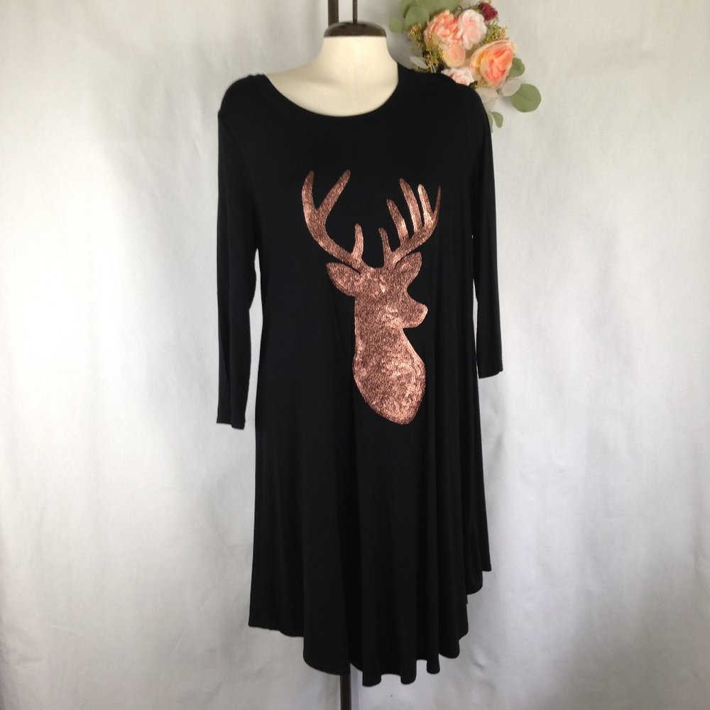 Bo Bel Dress Black 3/4 Sleeve Shimmer Deer.